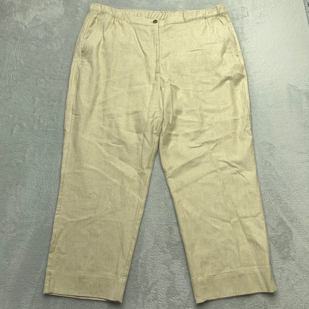 Banana Republic Pants Womens XXL Beige Tapered High-Rise Linen Blend Herringbone
